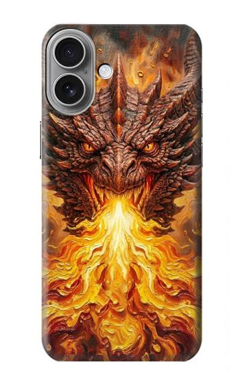 S4090 炎のドラゴンアート Epic Fire Dragon Fantasy Illustration iPhone 16 plus バックケース、フリップケース・カバー