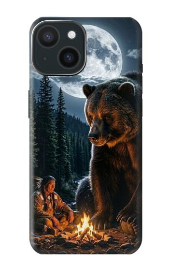 S4095 森のクマ幻想画 Majestic Bear Indian Wilderness Art iPhone 15 バックケース、フリップケース・カバー