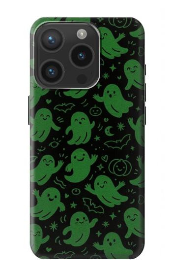 S4087 かわいいおばけ柄 Cute Green Ghost Cartoon Pattern iPhone 15 Pro バックケース、フリップケース・カバー