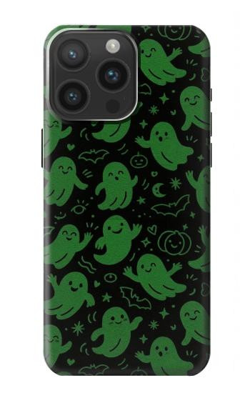 S4087 かわいいおばけ柄 Cute Green Ghost Cartoon Pattern iPhone 15 Pro Max バックケース、フリップケース・カバー