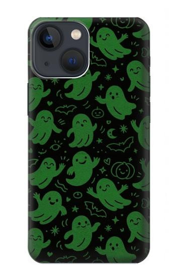 S4087 かわいいおばけ柄 Cute Green Ghost Cartoon Pattern iPhone 14 バックケース、フリップケース・カバー