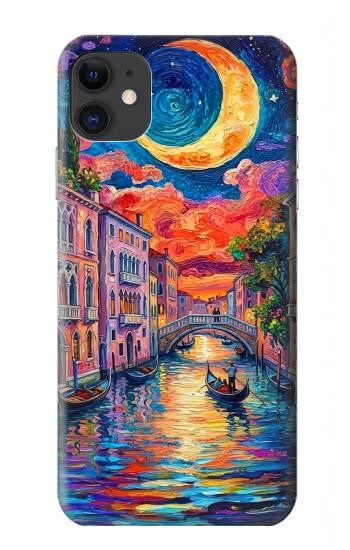 S4083 月夜のベネチア風景 Colorful Painting Moonlit Venice City iPhone 11 バックケース、フリップケース・カバー