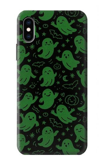 S4087 かわいいおばけ柄 Cute Green Ghost Cartoon Pattern iPhone X, iPhone XS バックケース、フリップケース・カバー