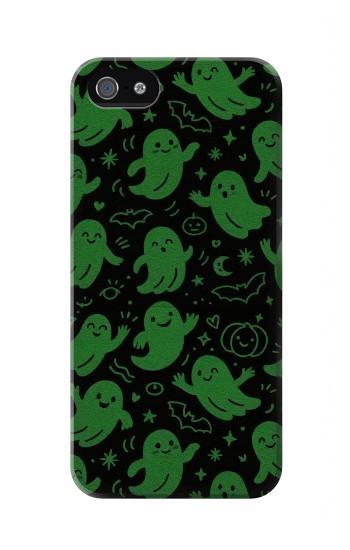 S4087 かわいいおばけ柄 Cute Green Ghost Cartoon Pattern iPhone 5 5S SE バックケース、フリップケース・カバー