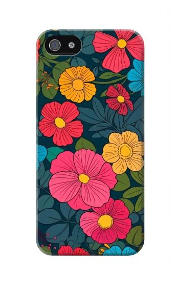 S4105 カラフル花柄 Vibrant Colorful Floral Pattern iPhone 5 5S SE バックケース、フリップケース・カバー