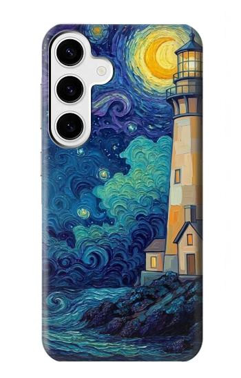 S4092 月夜の灯台風景 Moonlit Lighthouse Coastal Painting Samsung Galaxy S24 Plus バックケース、フリップケース・カバー