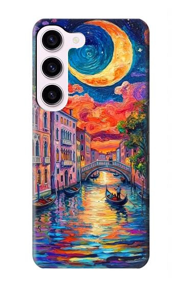 S4083 月夜のベネチア風景 Colorful Painting Moonlit Venice City Samsung Galaxy S23 バックケース、フリップケース・カバー