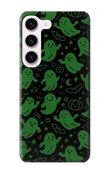 S4087 かわいいおばけ柄 Cute Green Ghost Cartoon Pattern Samsung Galaxy S23 バックケース、フリップケース・カバー