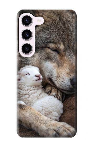 S4089 オオカミと子羊 Gentle Wolf And Lamb Friendship Art Samsung Galaxy S23 バックケース、フリップケース・カバー