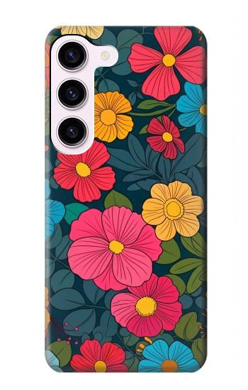 S4105 カラフル花柄 Vibrant Colorful Floral Pattern Samsung Galaxy S23 バックケース、フリップケース・カバー