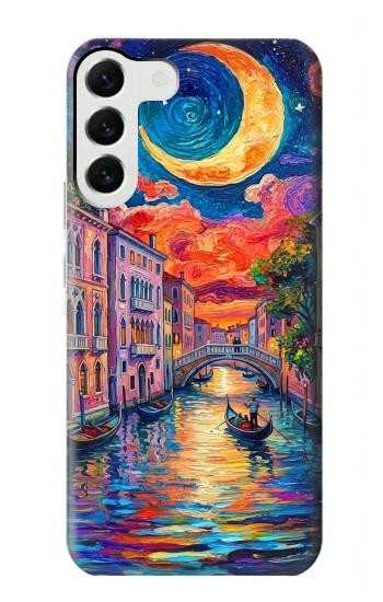S4083 月夜のベネチア風景 Colorful Painting Moonlit Venice City Samsung Galaxy S23 Plus バックケース、フリップケース・カバー