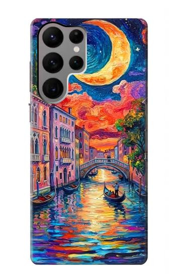 S4083 月夜のベネチア風景 Colorful Painting Moonlit Venice City Samsung Galaxy S23 Ultra バックケース、フリップケース・カバー