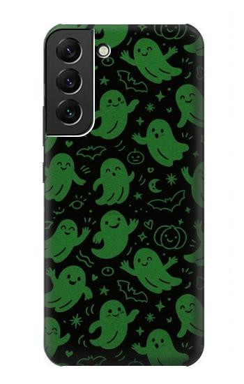 S4087 かわいいおばけ柄 Cute Green Ghost Cartoon Pattern Samsung Galaxy S22 Plus バックケース、フリップケース・カバー