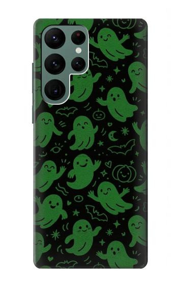S4087 かわいいおばけ柄 Cute Green Ghost Cartoon Pattern Samsung Galaxy S22 Ultra バックケース、フリップケース・カバー