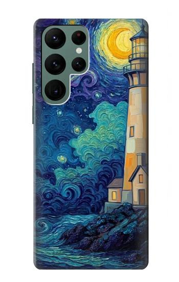 S4092 月夜の灯台風景 Moonlit Lighthouse Coastal Painting Samsung Galaxy S22 Ultra バックケース、フリップケース・カバー