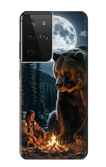 S4095 森のクマ幻想画 Majestic Bear Indian Wilderness Art Samsung Galaxy S21 Ultra 5G バックケース、フリップケース・カバー