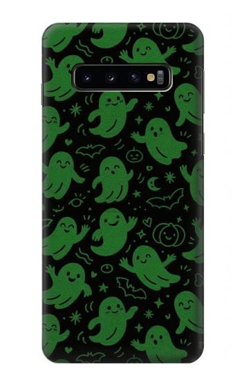 S4087 かわいいおばけ柄 Cute Green Ghost Cartoon Pattern Samsung Galaxy S10 バックケース、フリップケース・カバー