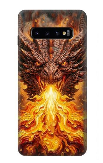 S4090 炎のドラゴンアート Epic Fire Dragon Fantasy Illustration Samsung Galaxy S10 バックケース、フリップケース・カバー