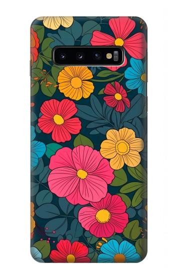 S4105 カラフル花柄 Vibrant Colorful Floral Pattern Samsung Galaxy S10 バックケース、フリップケース・カバー