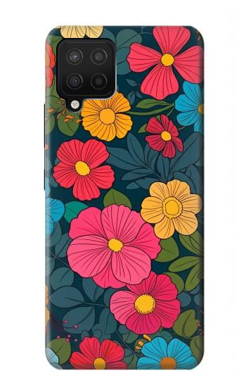 S4105 カラフル花柄 Vibrant Colorful Floral Pattern Samsung Galaxy A12 バックケース、フリップケース・カバー
