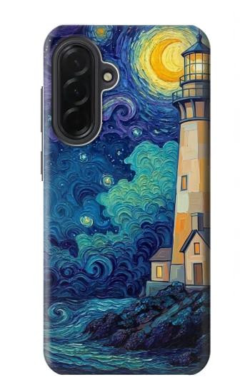 S4092 月夜の灯台風景 Moonlit Lighthouse Coastal Painting Samsung Galaxy A36 バックケース、フリップケース・カバー