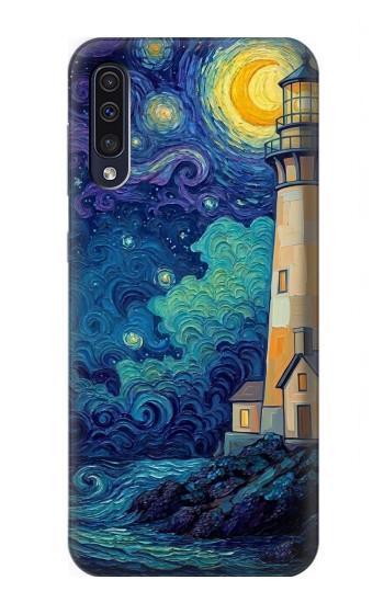 S4092 月夜の灯台風景 Moonlit Lighthouse Coastal Painting Samsung Galaxy A50 バックケース、フリップケース・カバー