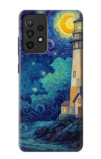 S4092 月夜の灯台風景 Moonlit Lighthouse Coastal Painting Samsung Galaxy A52, Galaxy A52 5G バックケース、フリップケース・カバー