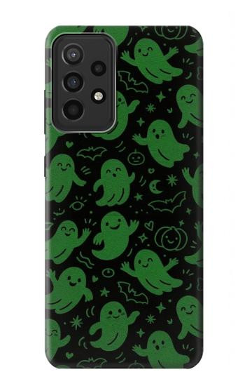 S4087 かわいいおばけ柄 Cute Green Ghost Cartoon Pattern Samsung Galaxy A52s 5G バックケース、フリップケース・カバー