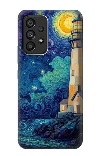 S4092 月夜の灯台風景 Moonlit Lighthouse Coastal Painting Samsung Galaxy A53 5G バックケース、フリップケース・カバー