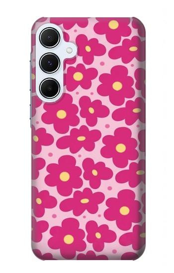 S4097 ピンク花柄 Pink Floral Seamless Pattern Design Samsung Galaxy A55 5G バックケース、フリップケース・カバー