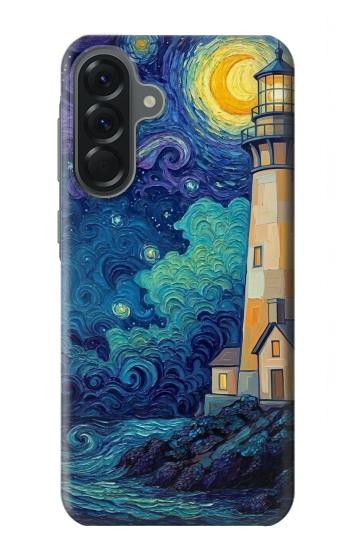 S4092 月夜の灯台風景 Moonlit Lighthouse Coastal Painting Samsung Galaxy A56 バックケース、フリップケース・カバー