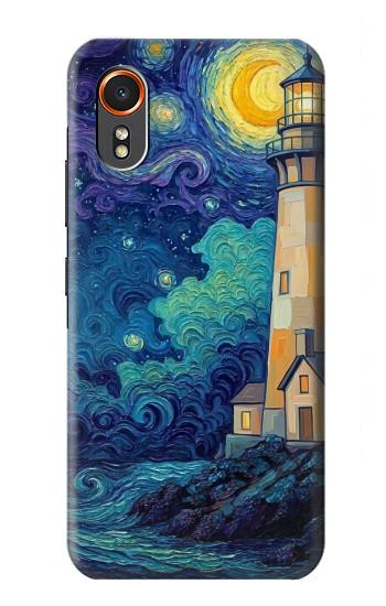 S4092 月夜の灯台風景 Moonlit Lighthouse Coastal Painting Samsung Galaxy XCover7 バックケース、フリップケース・カバー