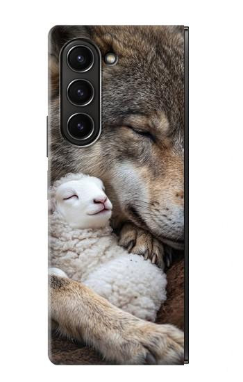 S4089 オオカミと子羊 Gentle Wolf And Lamb Friendship Art Samsung Galaxy Z Fold 5 バックケース、フリップケース・カバー