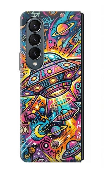 S4085 宇宙船サイケアート Cosmic Spaceship Psychedelic Art Samsung Galaxy Z Fold 4 バックケース、フリップケース・カバー