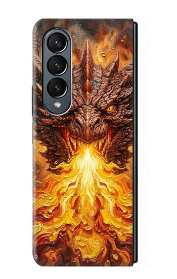 S4090 炎のドラゴンアート Epic Fire Dragon Fantasy Illustration Samsung Galaxy Z Fold 4 バックケース、フリップケース・カバー