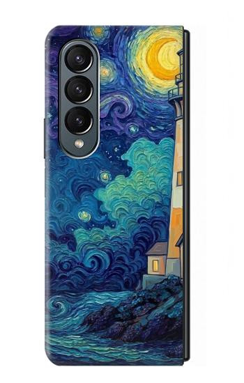 S4092 月夜の灯台風景 Moonlit Lighthouse Coastal Painting Samsung Galaxy Z Fold 4 バックケース、フリップケース・カバー