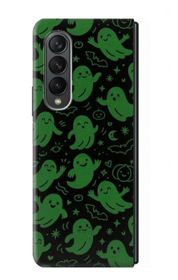 S4087 かわいいおばけ柄 Cute Green Ghost Cartoon Pattern Samsung Galaxy Z Fold 3 5G バックケース、フリップケース・カバー