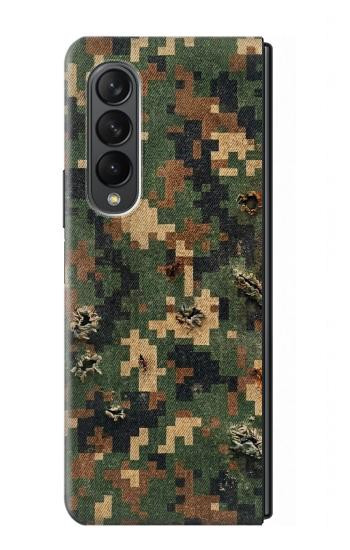 S4091 デジタル迷彩柄 Green Digital Camouflage Pattern Samsung Galaxy Z Fold 3 5G バックケース、フリップケース・カバー