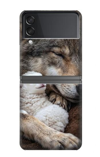 S4089 オオカミと子羊 Gentle Wolf And Lamb Friendship Art Samsung Galaxy Z Flip 4 バックケース、フリップケース・カバー