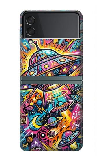 S4085 宇宙船サイケアート Cosmic Spaceship Psychedelic Art Samsung Galaxy Z Flip 3 5G バックケース、フリップケース・カバー