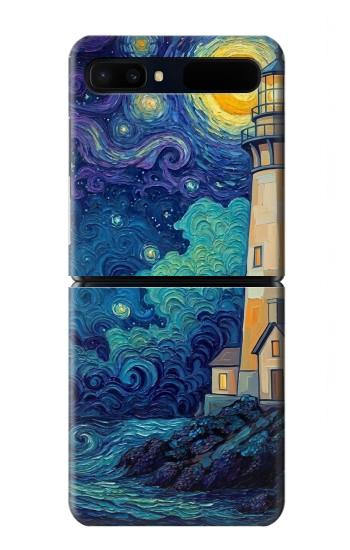 S4092 月夜の灯台風景 Moonlit Lighthouse Coastal Painting Samsung Galaxy Z Flip 5G バックケース、フリップケース・カバー