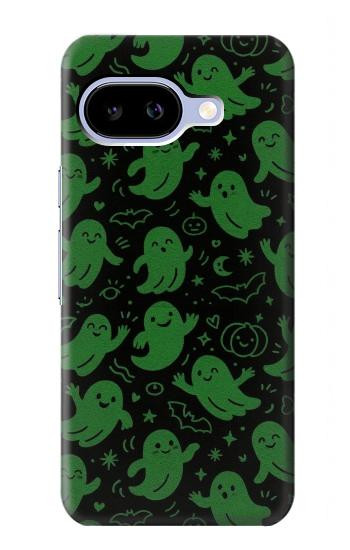 S4087 かわいいおばけ柄 Cute Green Ghost Cartoon Pattern Google Pixel 9a バックケース、フリップケース・カバー