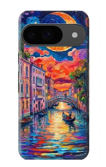 S4083 月夜のベネチア風景 Colorful Painting Moonlit Venice City Google Pixel 9 バックケース、フリップケース・カバー