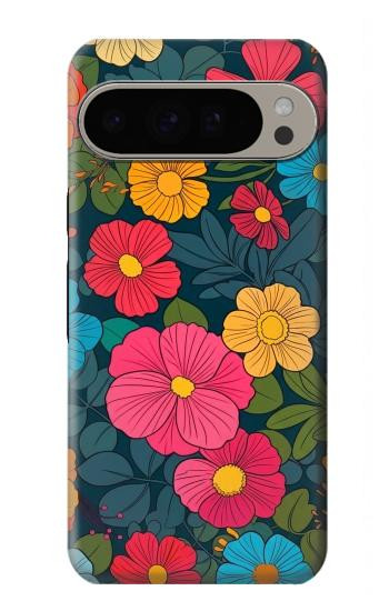 S4105 カラフル花柄 Vibrant Colorful Floral Pattern Google Pixel 9 Pro XL バックケース、フリップケース・カバー