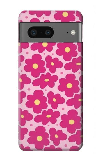 S4097 ピンク花柄 Pink Floral Seamless Pattern Design Google Pixel 7a バックケース、フリップケース・カバー