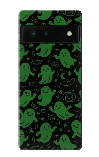 S4087 かわいいおばけ柄 Cute Green Ghost Cartoon Pattern Google Pixel 6 バックケース、フリップケース・カバー