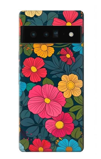 S4105 カラフル花柄 Vibrant Colorful Floral Pattern Google Pixel 6 Pro バックケース、フリップケース・カバー