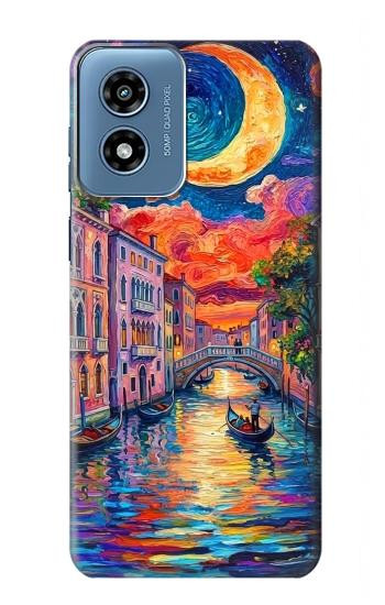 S4083 月夜のベネチア風景 Colorful Painting Moonlit Venice City Motorola Moto G Play 4G (2024) バックケース、フリップケース・カバー