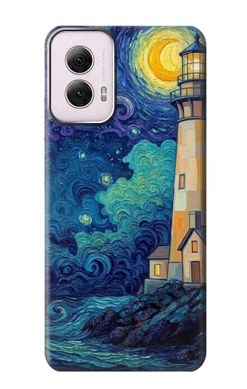 S4092 月夜の灯台風景 Moonlit Lighthouse Coastal Painting Motorola Moto G Power 5G (2024) バックケース、フリップケース・カバー