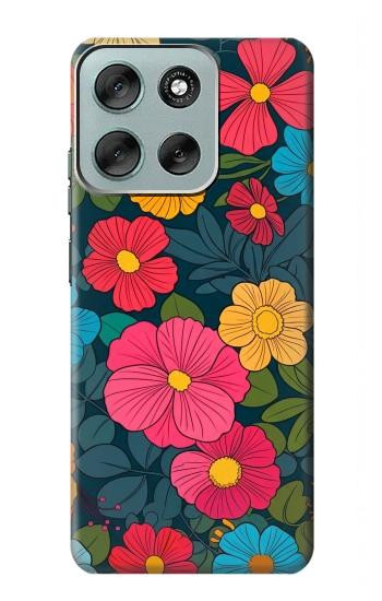 S4105 カラフル花柄 Vibrant Colorful Floral Pattern Motorola Moto G56 バックケース、フリップケース・カバー